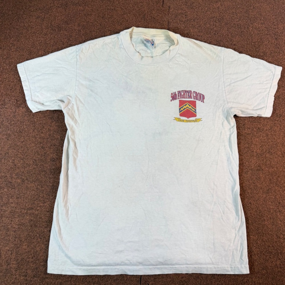 Vintage Hanes 56th Fighter Group Zemke's Wolfpack T-Shirt White Medium 1998 USA